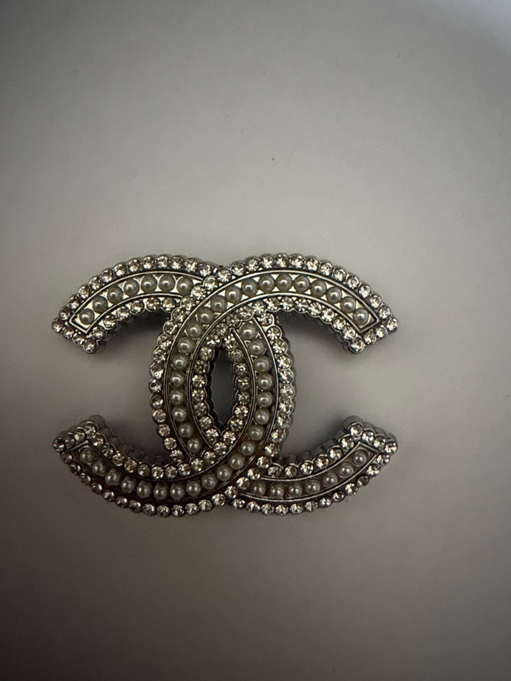 Silver-Tone Pearl & Crystal Interlocking Brooch